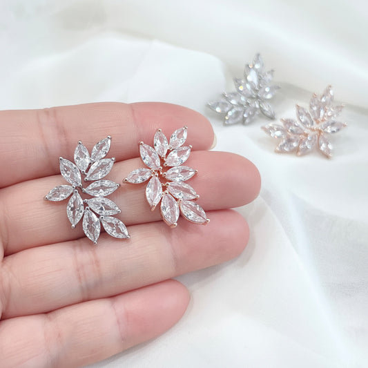 Wedding Bridal Leaf Cubic Zirconia Stud Earrings