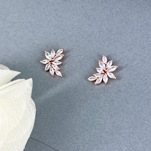 Wedding Cubic Minimalist Stud Rose Gold Earrings Leaf-shaped