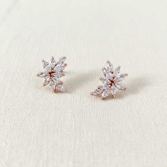 Wedding Cubic Minimalist Stud Rose Gold Earrings Leaf-shaped
