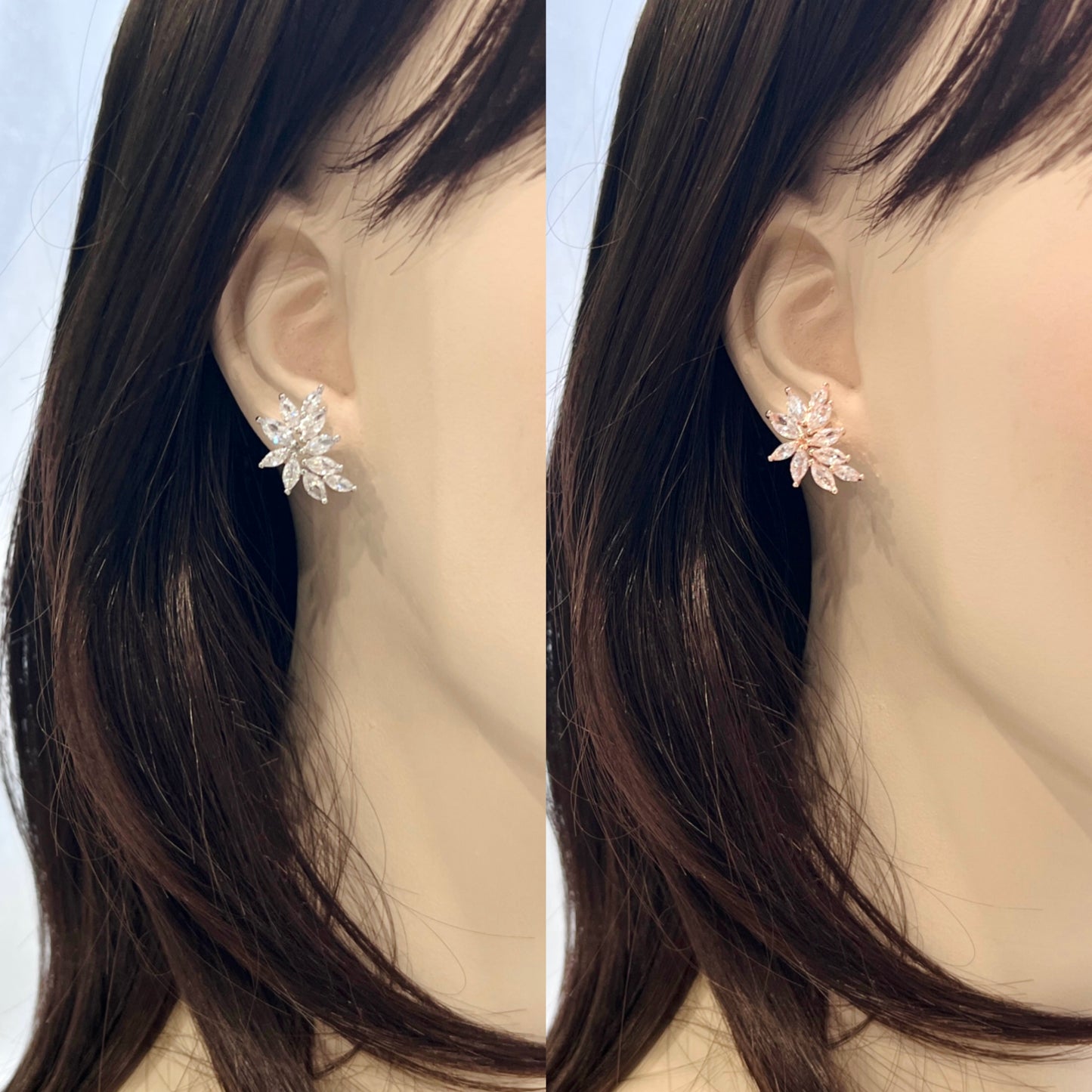 Wedding Bridal Leaf Cubic Zirconia Stud Medium Size Earrings