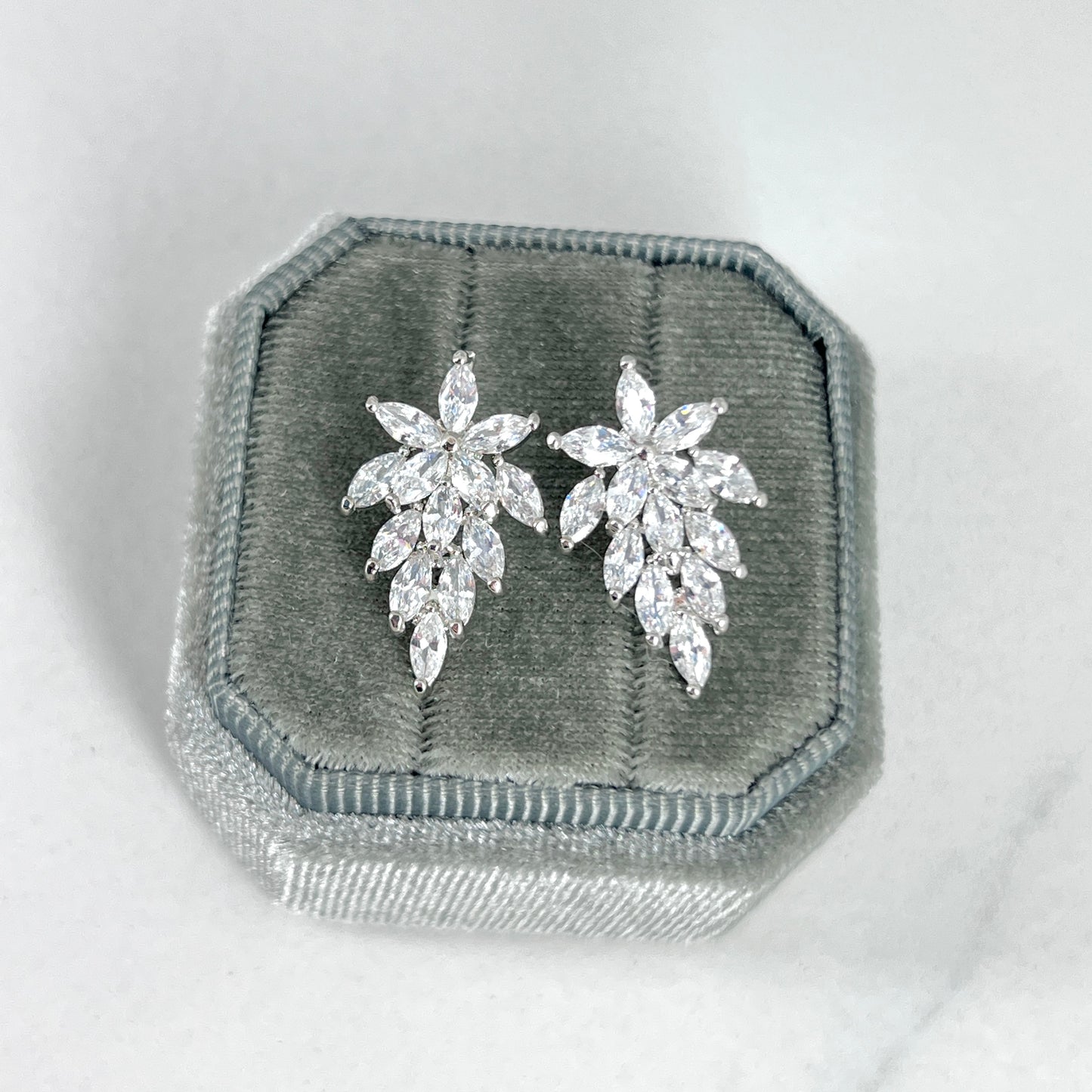 Wedding Bridal Marquise Cluster Cubic Zirconia Stud Earrings