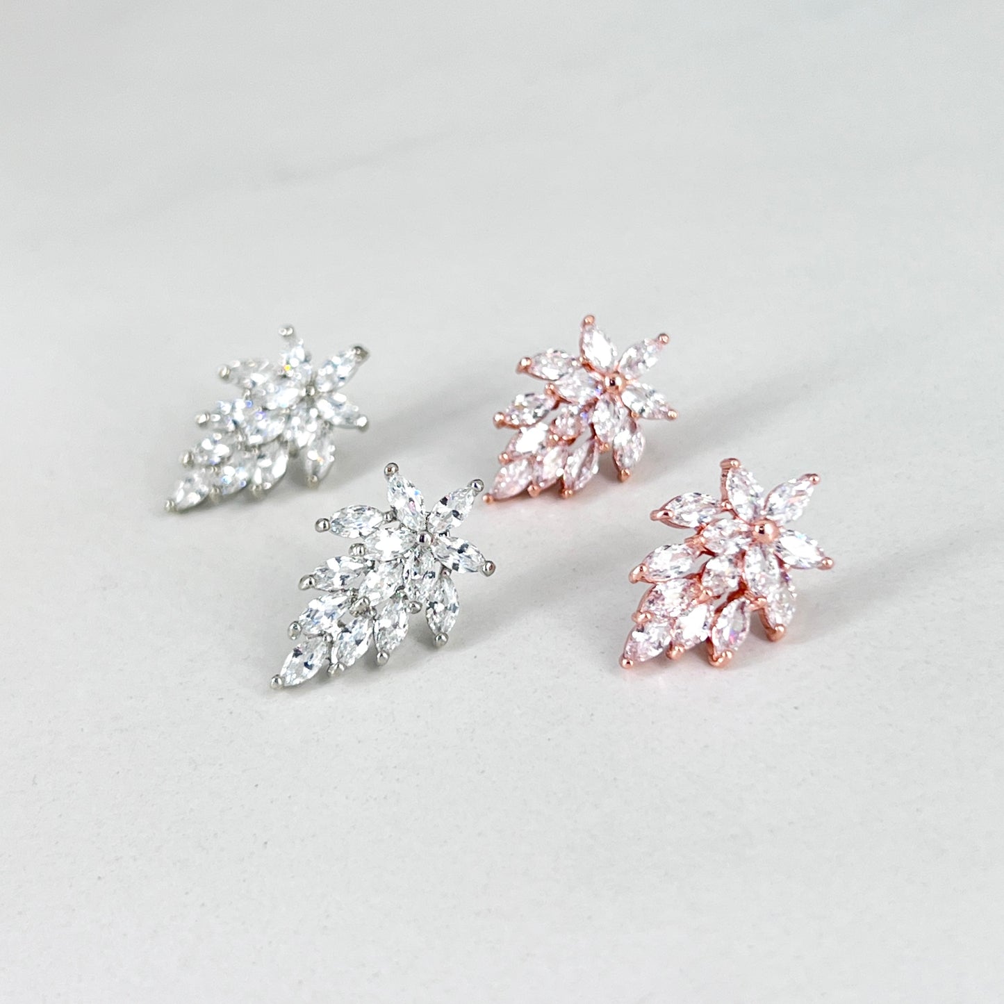 Wedding Bridal Marquise Cluster Cubic Zirconia Stud Earrings