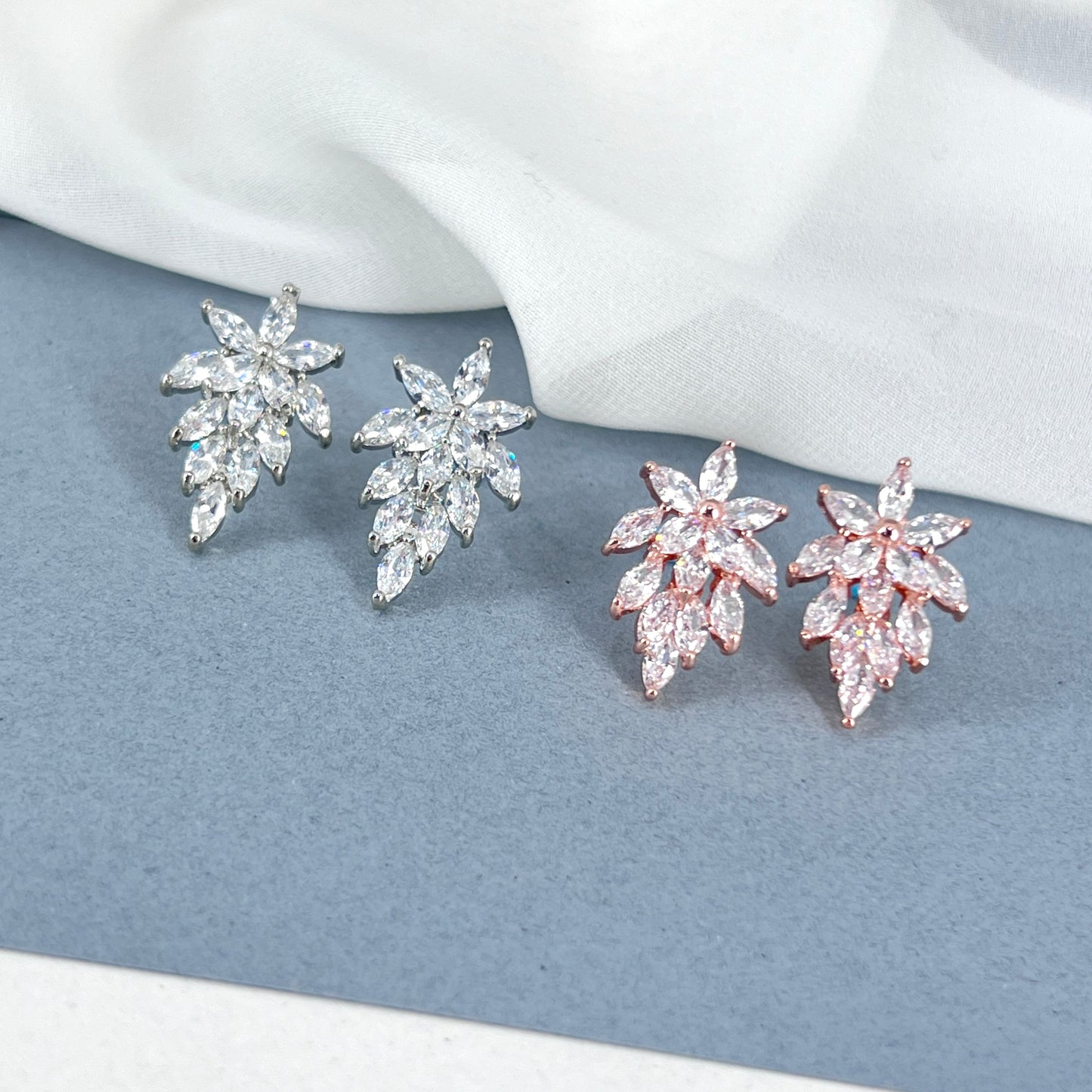 Wedding Bridal Marquise Cluster Cubic Zirconia Stud Earrings