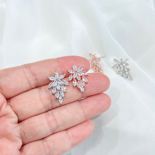 Wedding Bridal Marquise Cluster Cubic Zirconia Stud Earrings