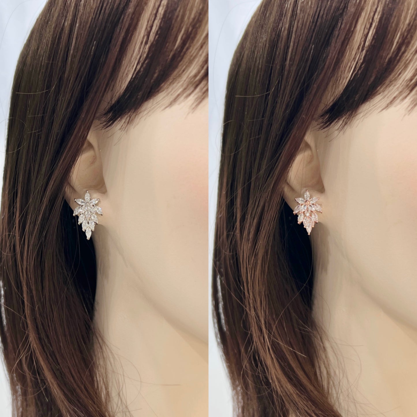 Wedding Bridal Marquise Cluster Cubic Zirconia Stud Earrings