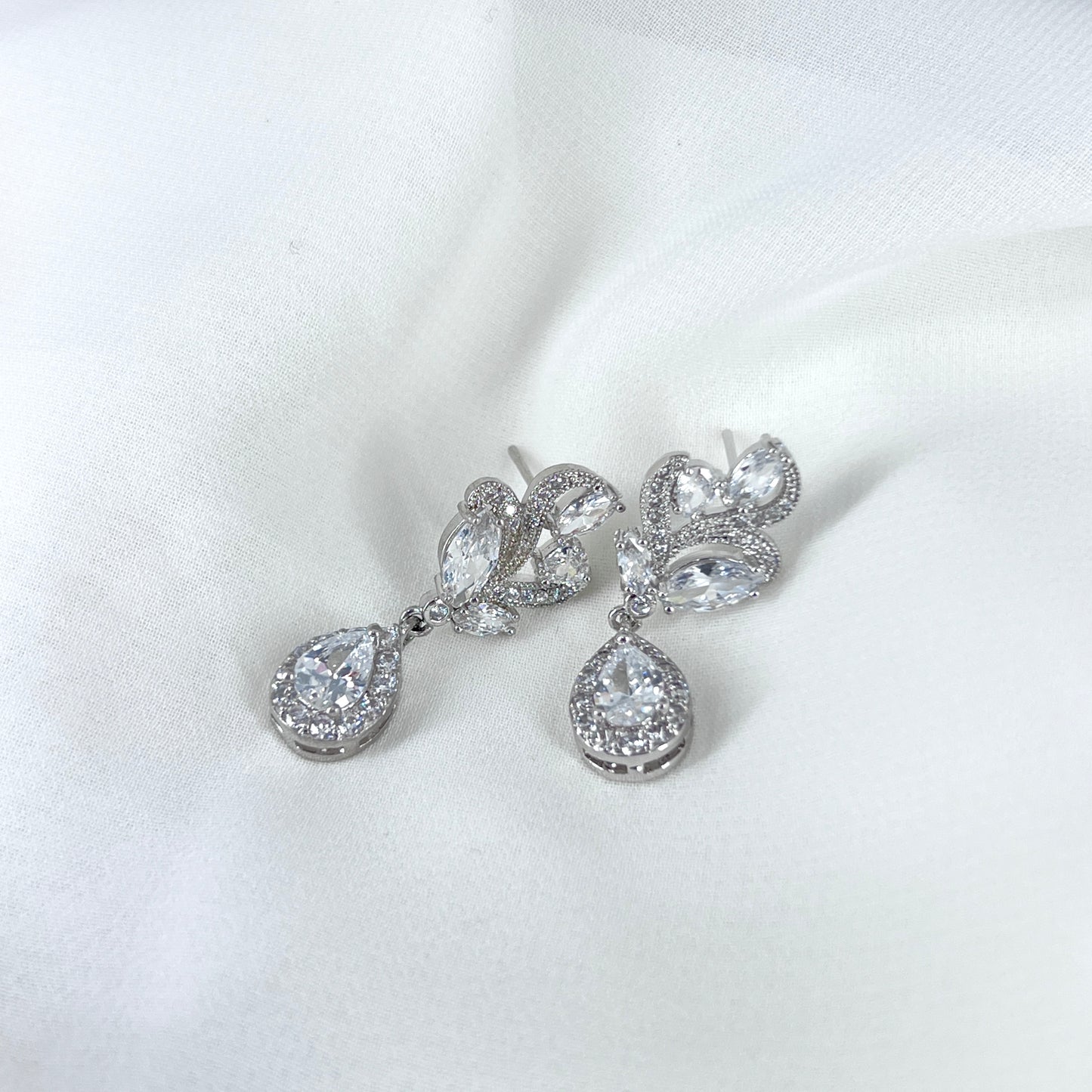 Wedding Bridal Marquise Floral Cubic Zirconia Stud Earrings