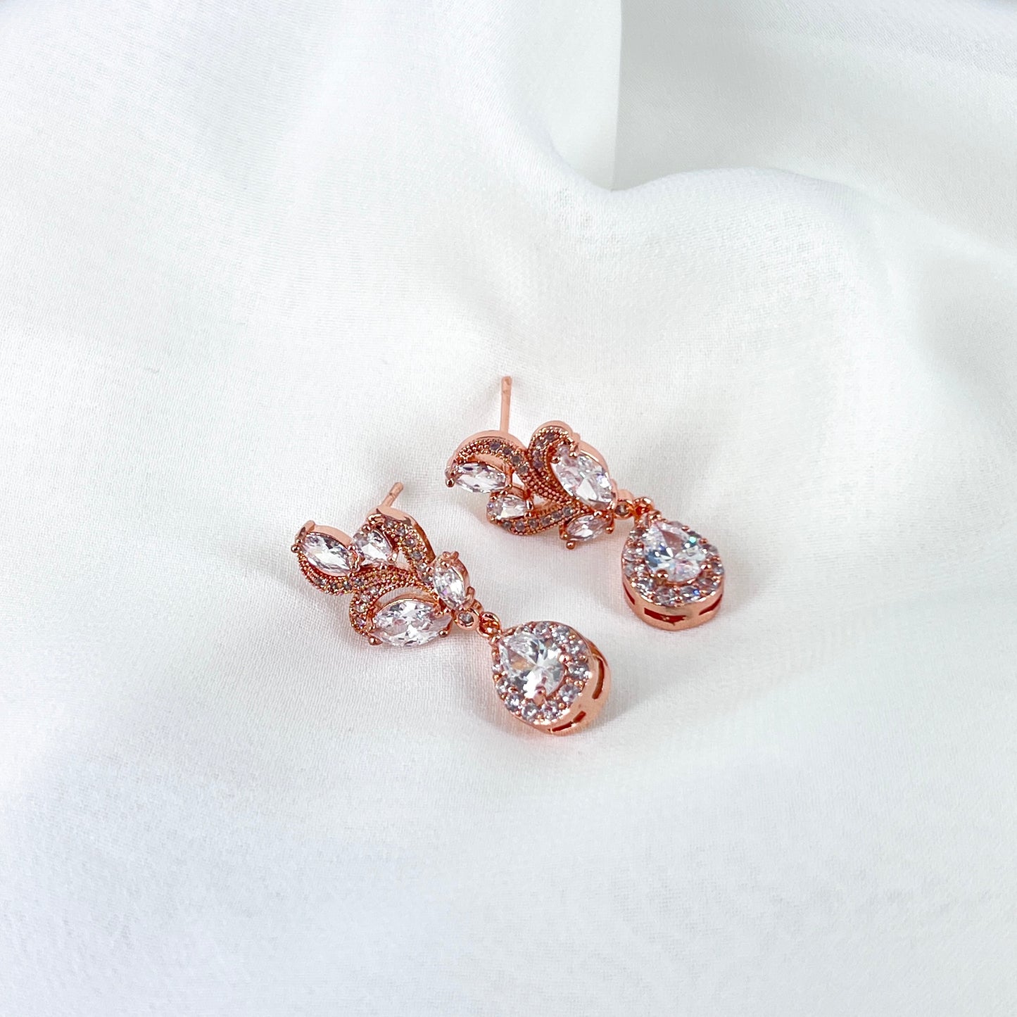 Wedding Bridal Marquise Floral Cubic Zirconia Stud Earrings