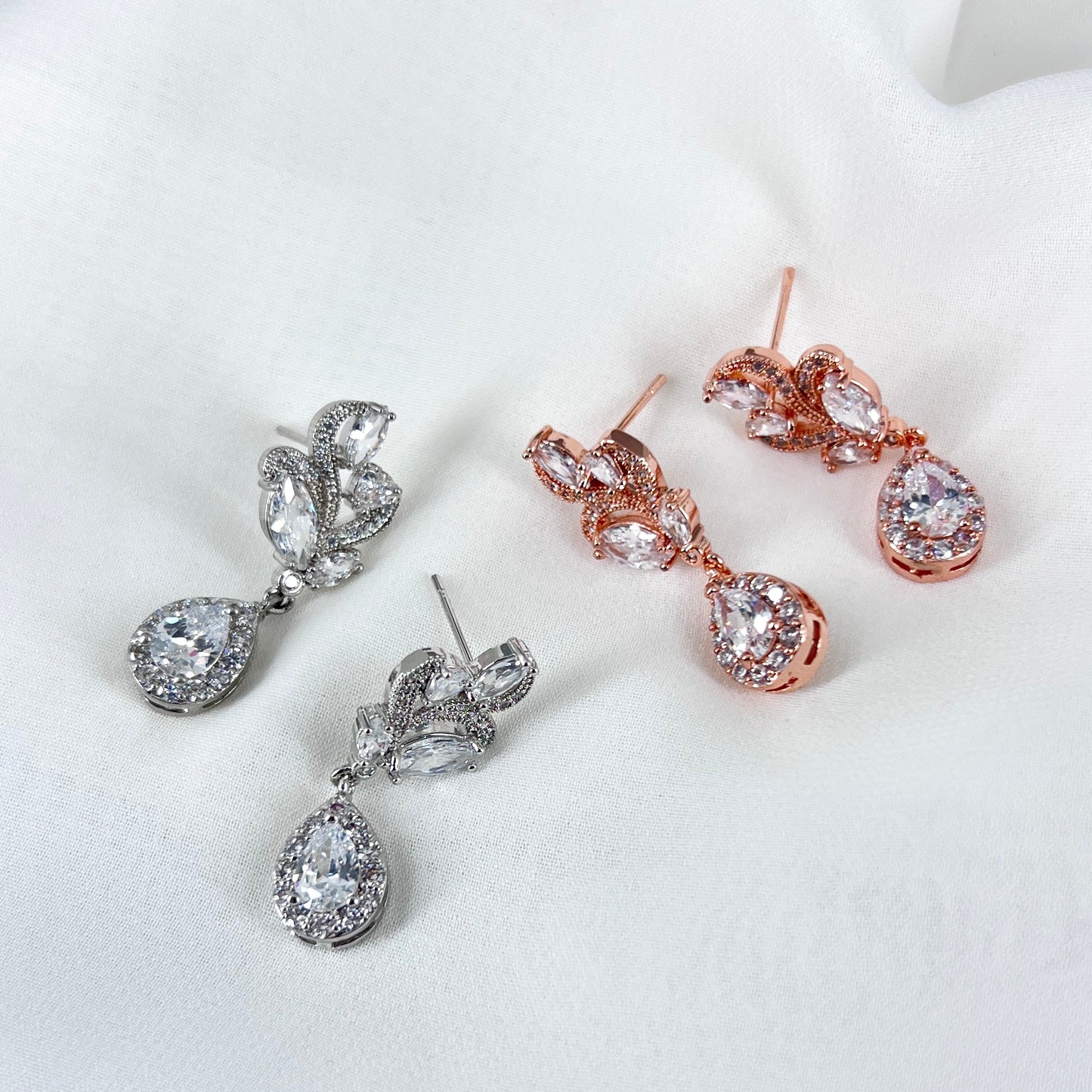 Wedding Bridal Marquise Floral Cubic Zirconia Stud Earrings