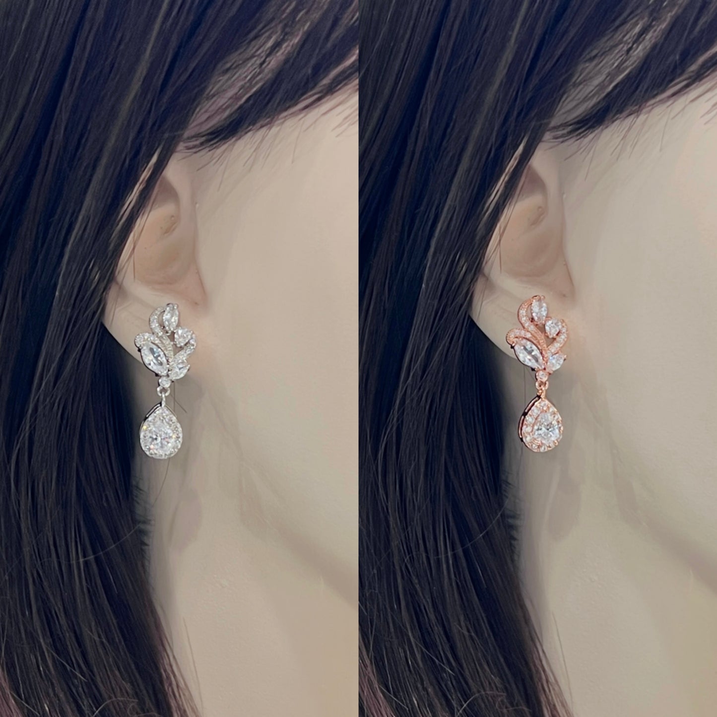 Wedding Bridal Marquise Floral Cubic Zirconia Stud Earrings