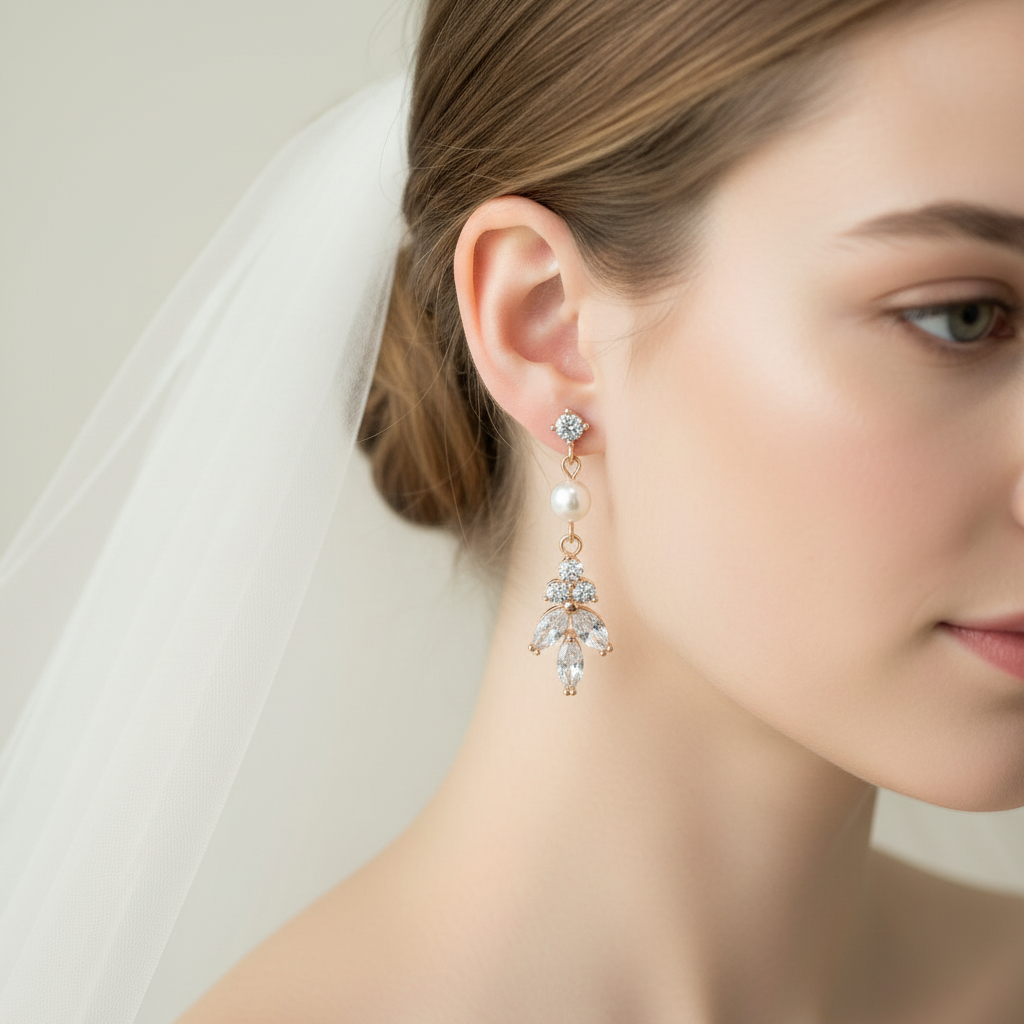 Ensemble collier et boucles d'oreilles en feuilles et perles CZ Lana 2 pièces