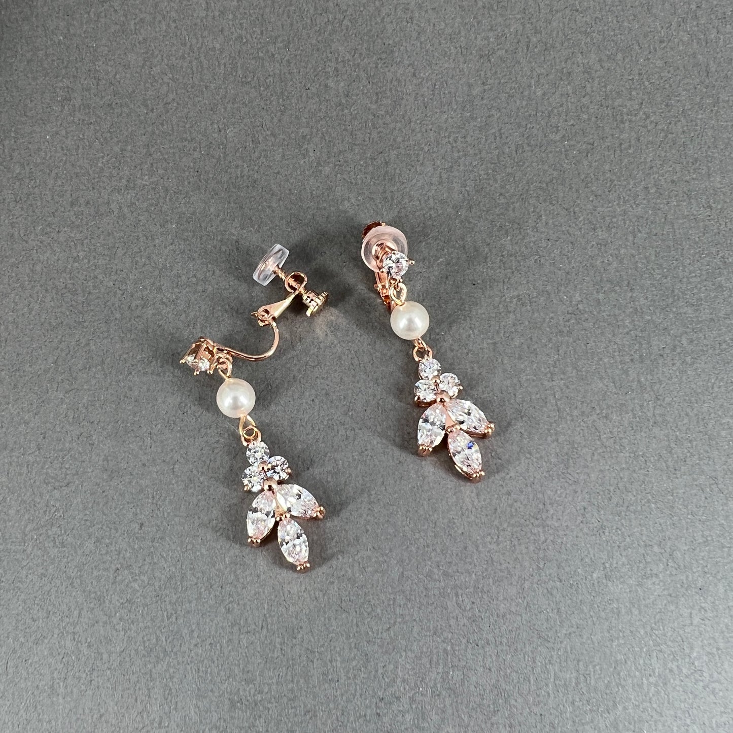 Mischa CZ Leaf and White Pearl Clip-on Earrings