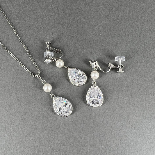 Lucia 2pcs CZ Necklace and Clip-on Earrings Set