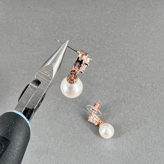 Wedding Bridal 2pcs CZ Rose Gold Plated Pearl Necklace and Earrings Set