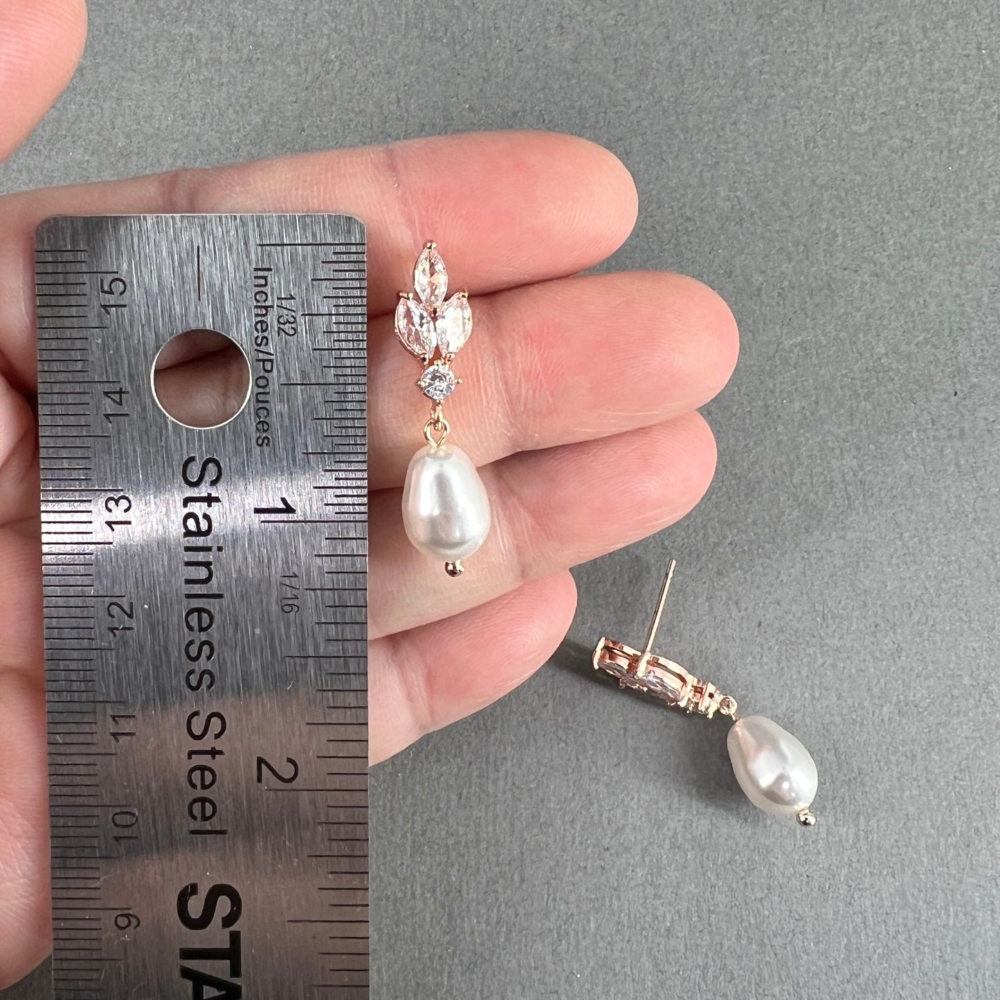 Wedding Bridal 2pcs Marquise Floral and Pearl Backdrop Necklace and Earrings Set