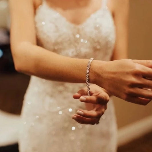 Wedding Bridal 2pcs CZ Marquise Pearl Clip-on Earrings Bracelet Set