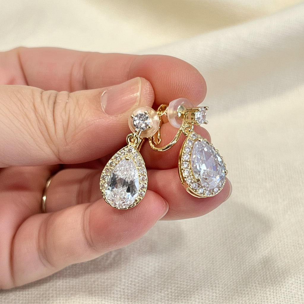 Bridal Small Teardrop Clip-on Earrings