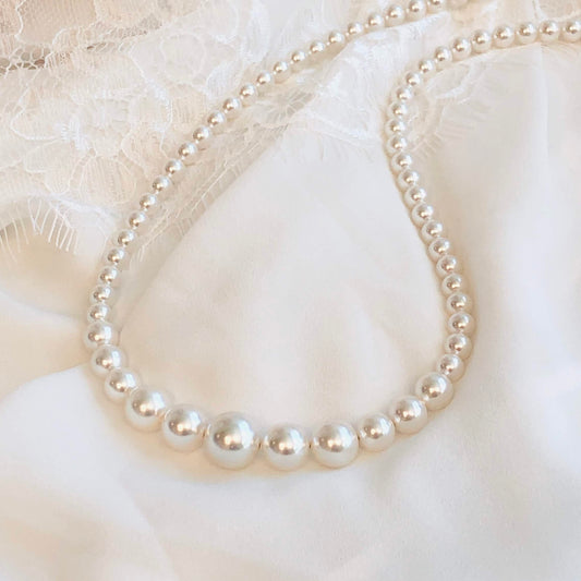 Classic Wedding White Crystal Austrian Pearl Gradual Beaded Necklace