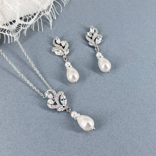 Bridal Wedding Marquise Floral Pearl Drop Earrings