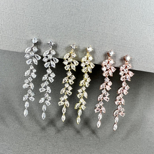 Wedding Bridal Cubic Marquise Long Clip-on Earrings