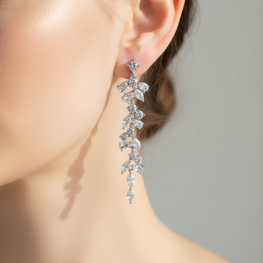 Wedding Bridal Cubic Marquise Long Clip-on Earrings