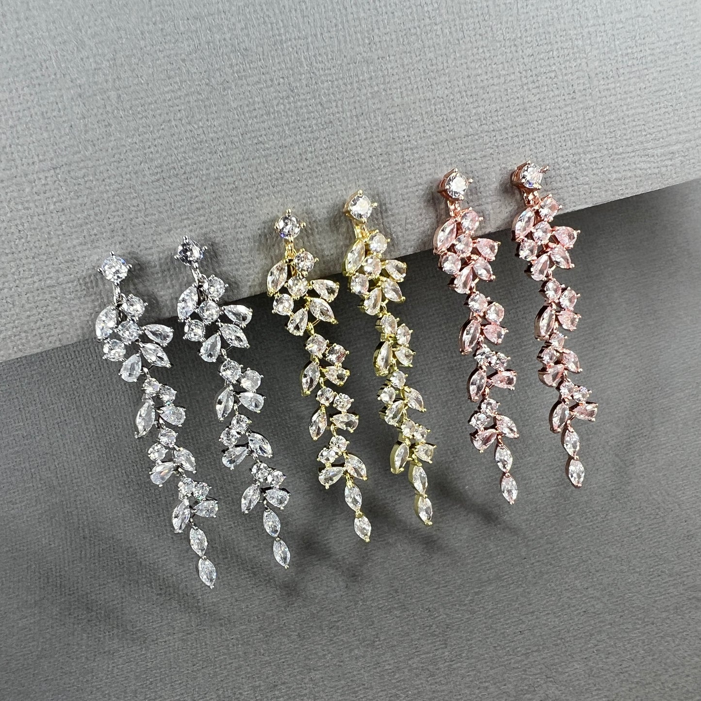 Wedding Bridal Cubic Marquise Long Clip-on Earrings