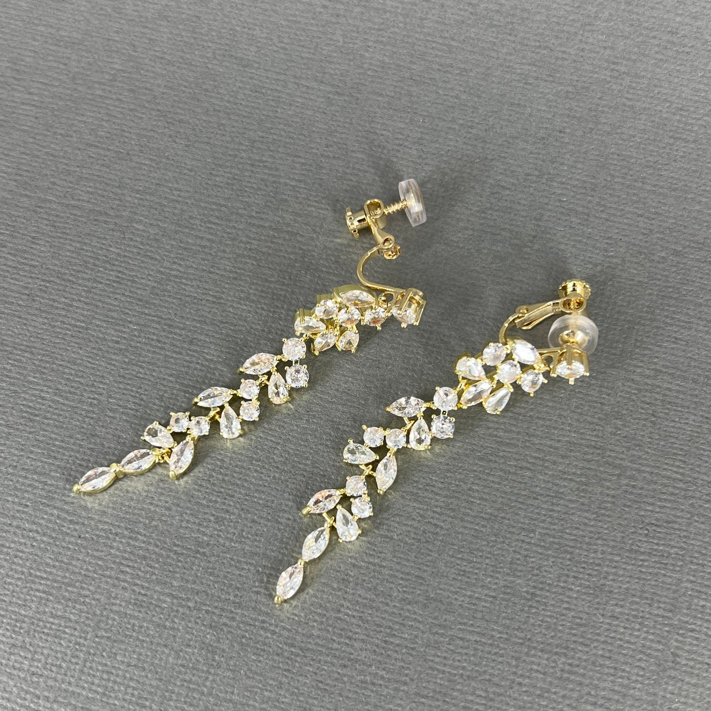Wedding Bridal Cubic Marquise Long Clip-on Earrings