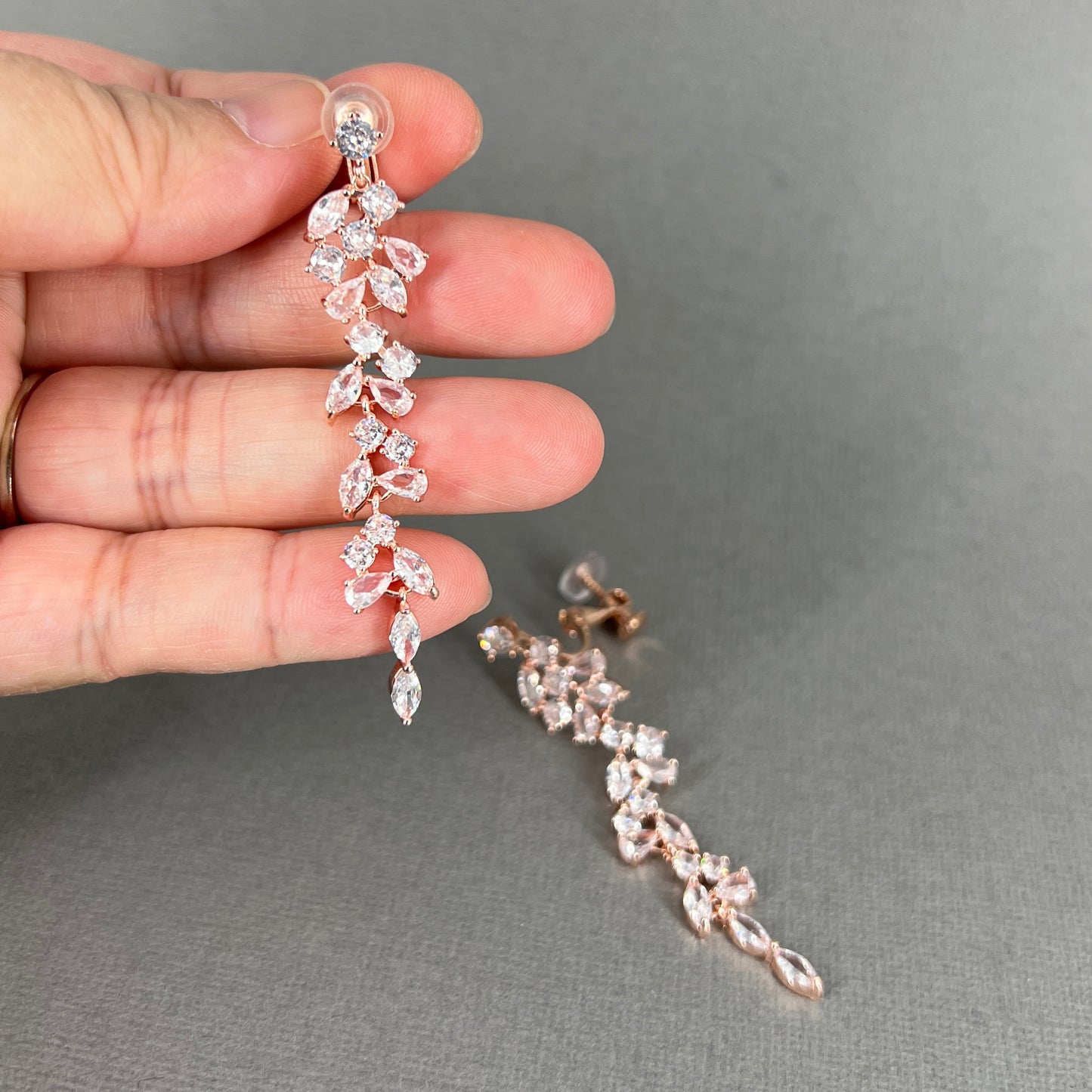 Wedding Bridal Cubic Marquise Long Clip-on Earrings