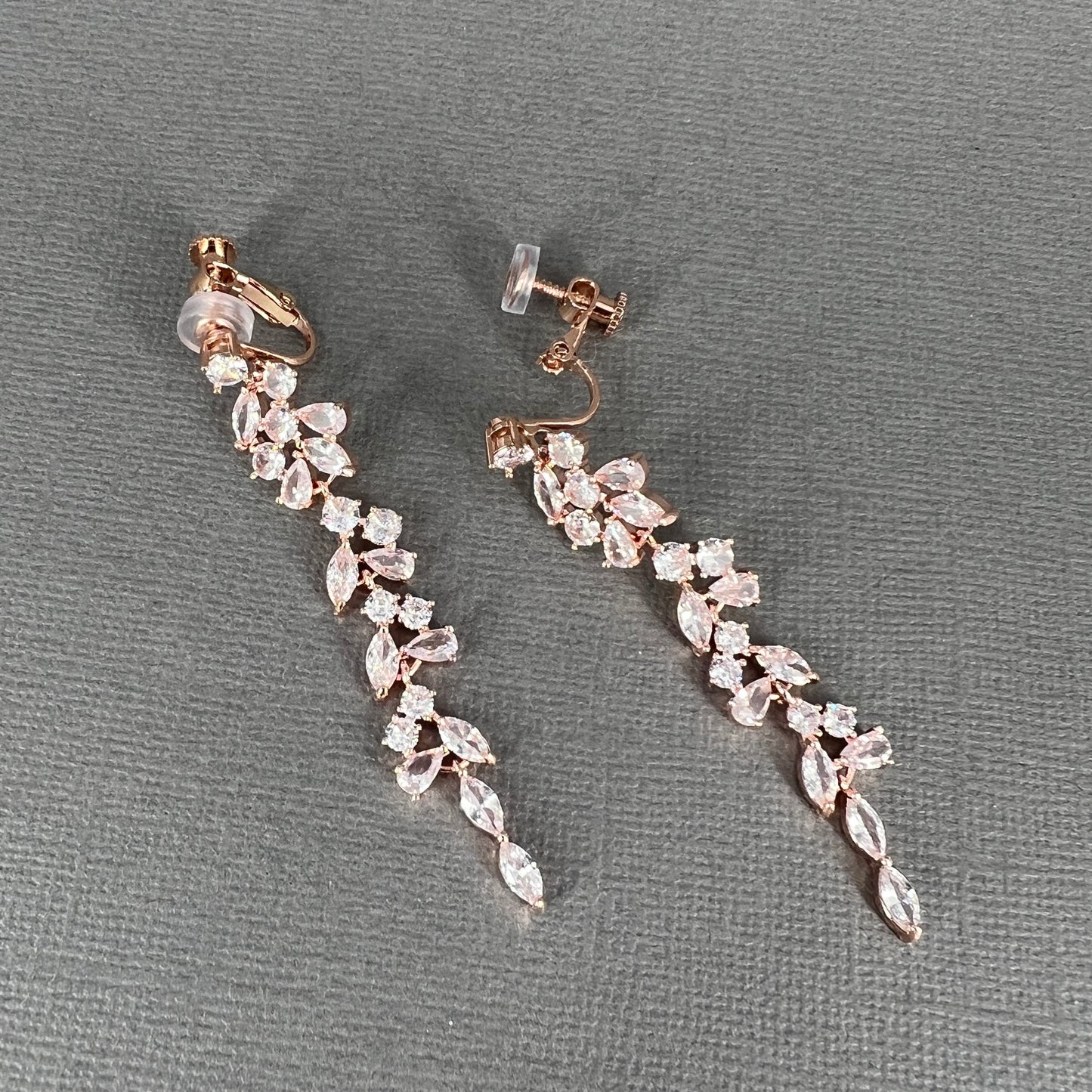 Wedding Bridal Cubic Marquise Long Clip-on Earrings