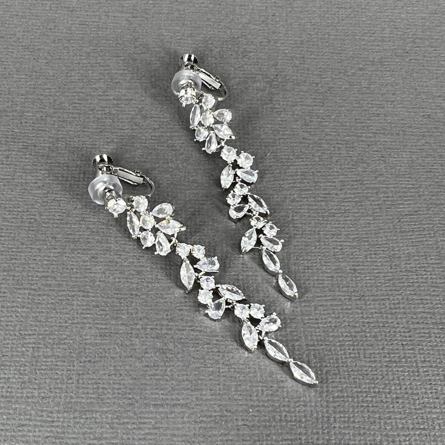 Wedding Bridal Cubic Marquise Long Clip-on Earrings