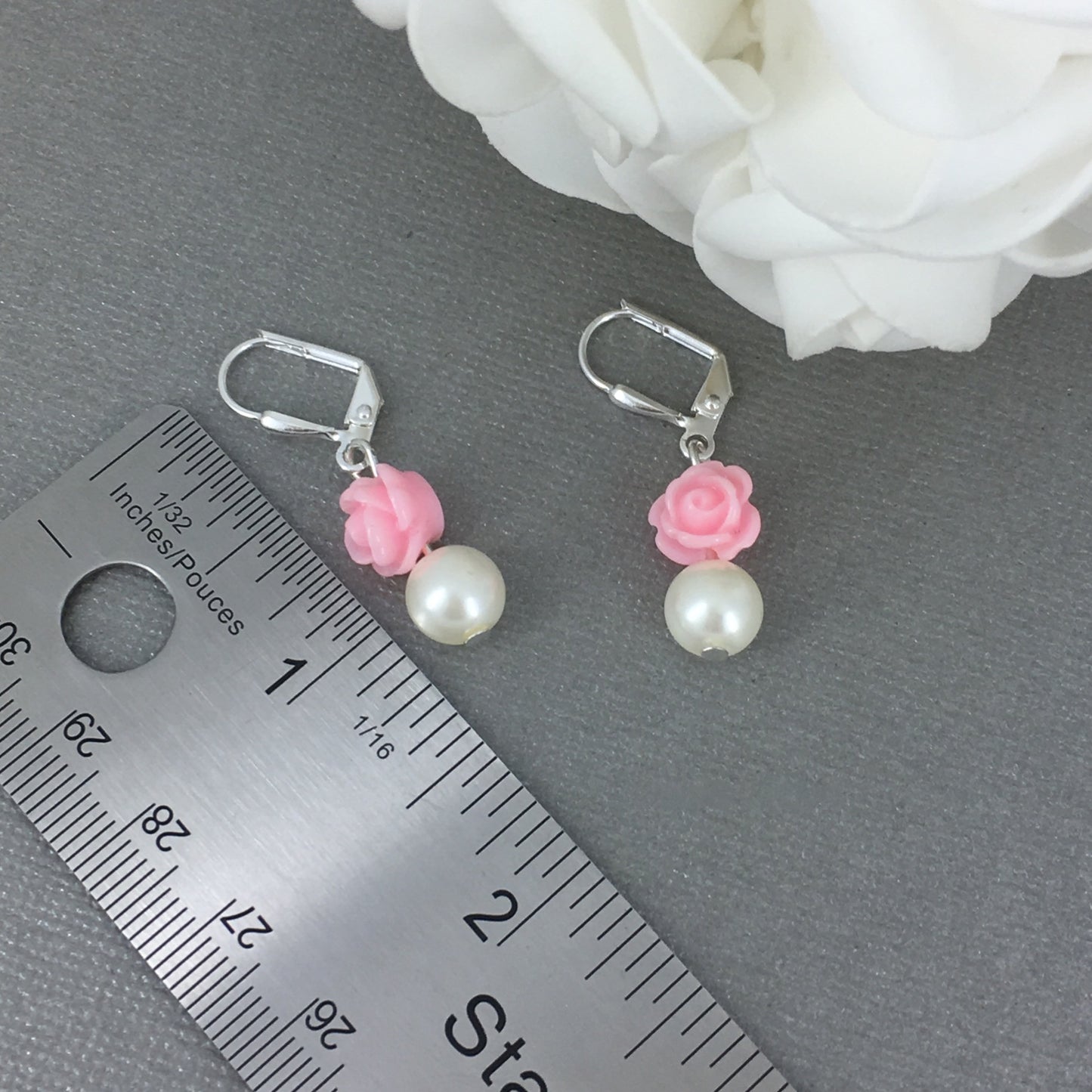 Pink Rose Pearl Necklace Flower Girl Charm Bracelet Earrings