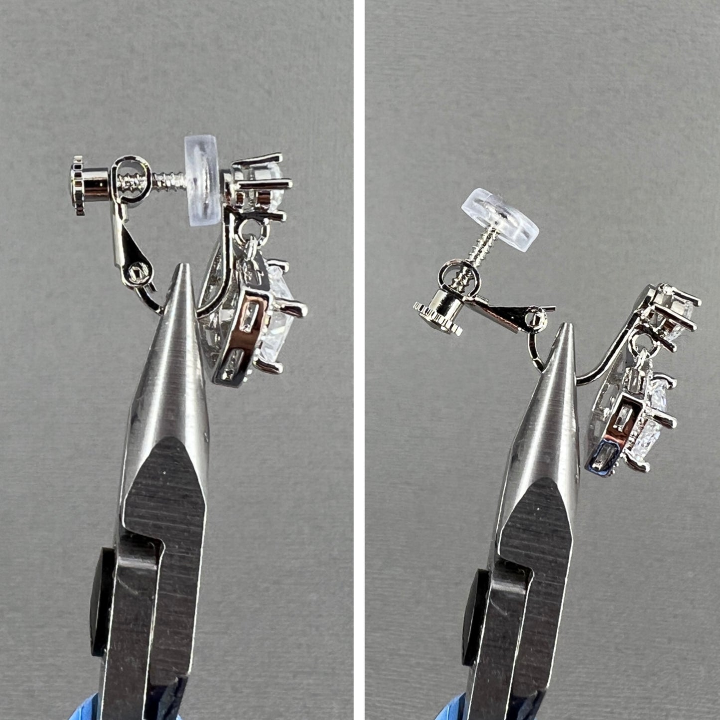 Wedding Bridal CZ Square Dangle Clip-on Earrings