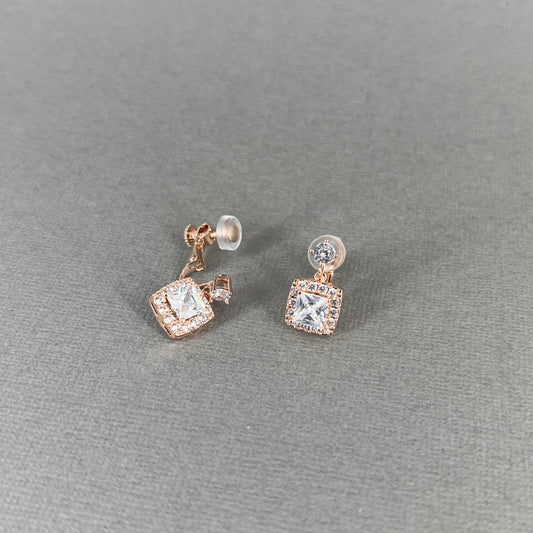 Wedding Bridal CZ Square Dangle Clip-on Earrings