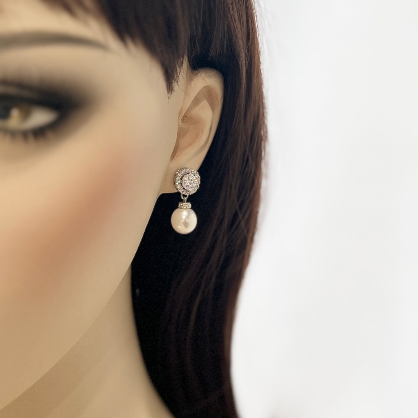 Bridal Wedding Classic Pearl Dangle Earrings Necklace Set
