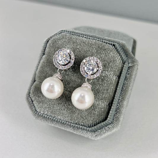 Bridal Wedding Classic Pearl Dangle Earrings Necklace Set