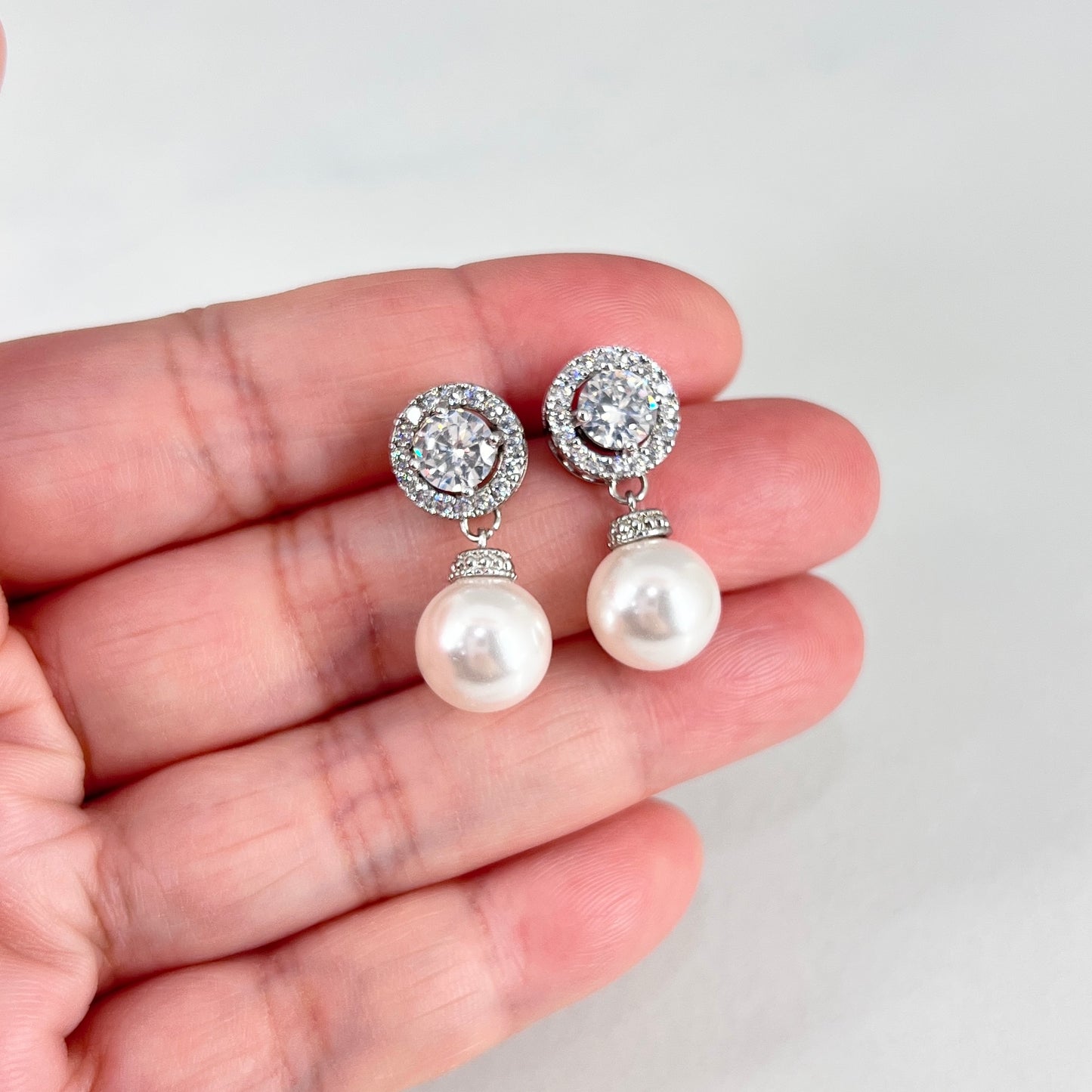 Bridal Wedding Classic Pearl Dangle Earrings Necklace Set