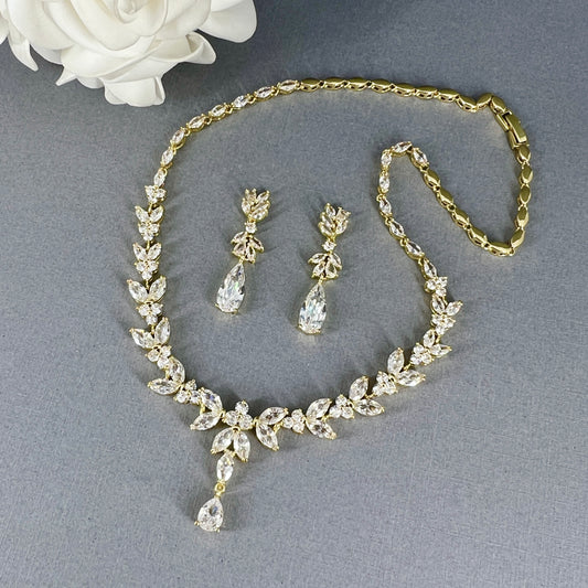 Lynn 2pcs 18K Gold Plated CZ Necklace and Earrings Set
