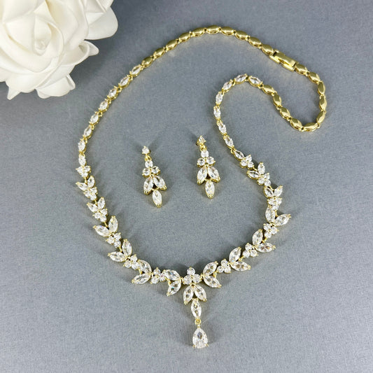 Lyra 2pcs 18K Gold Plated CZ Necklace and Earrings Set