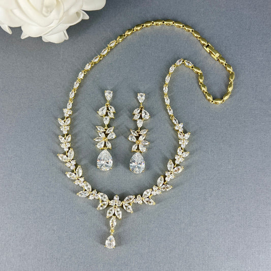 Lyla 2pcs 18K Gold Plated CZ Necklace and Earrings Set