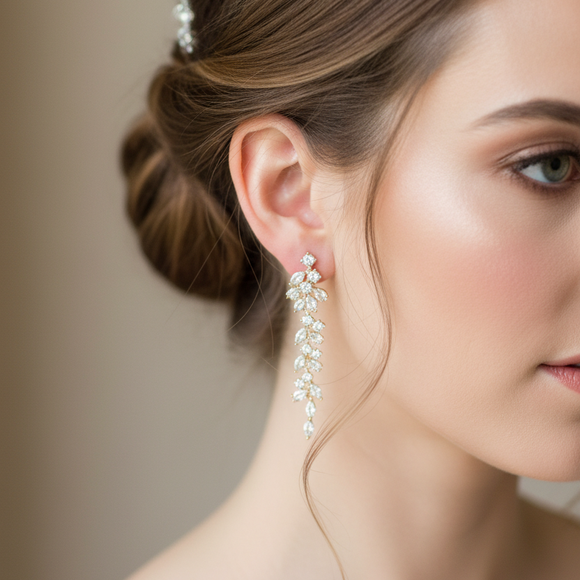 Wedding Bridal 2pcs 18K Gold Plated CZ Necklace and Earrings Set