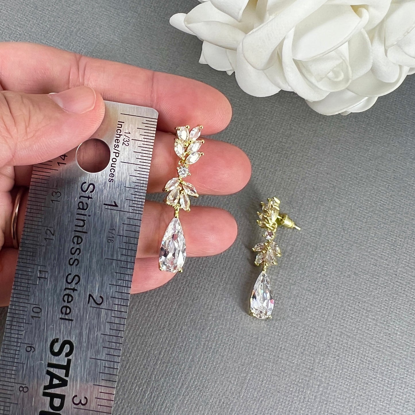 Wedding Bridal 2pcs 18K Gold Plated CZ Necklace and Earrings Set