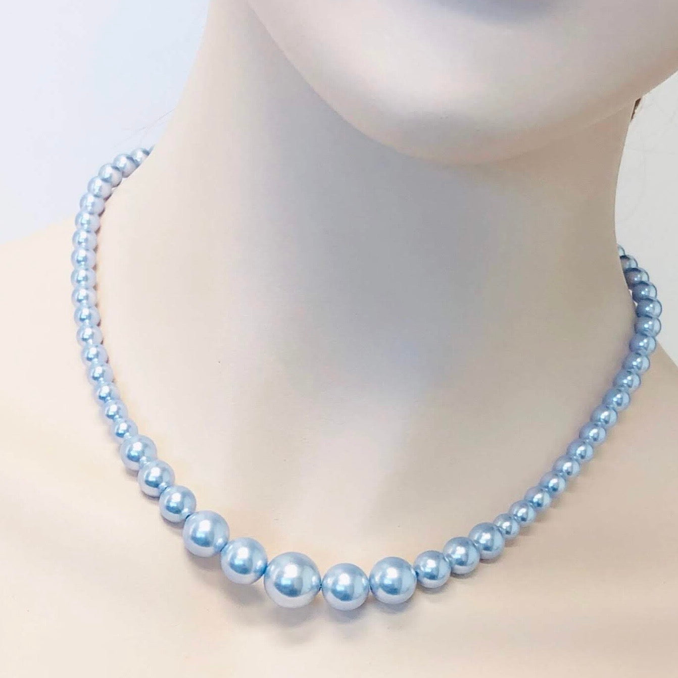 Wedding Bridal Light Blue Crystal Austrian Pearl Gradual Necklace
