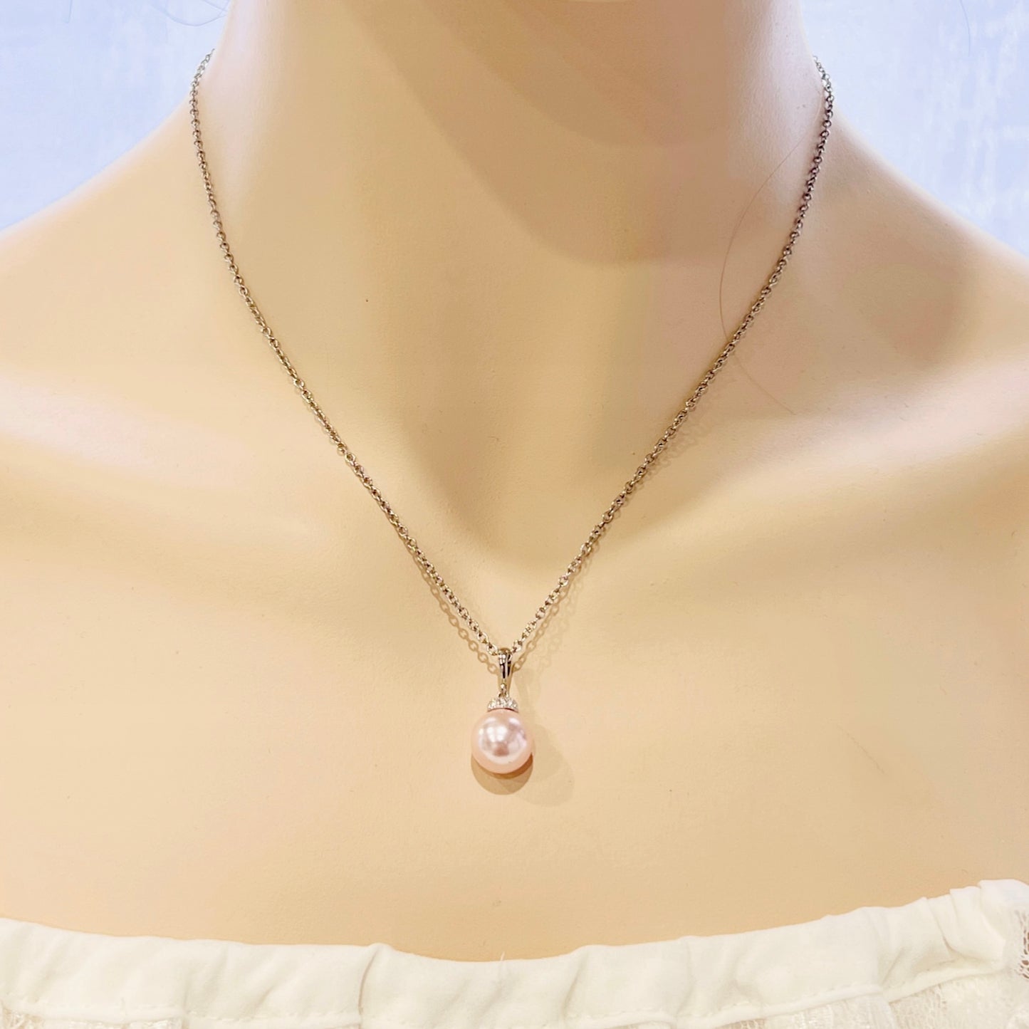 Ensemble collier et boucles d'oreilles en perles roses Lydia 2 pièces CZ 10 mm