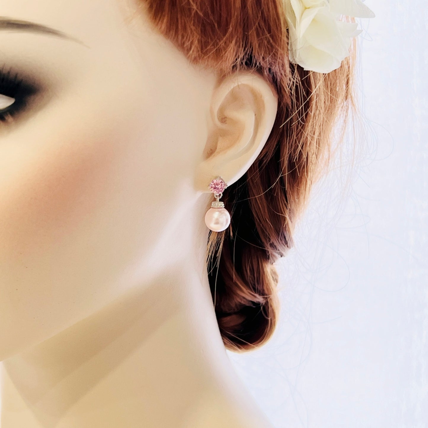 Ensemble collier et boucles d'oreilles en perles roses Lydia 2 pièces CZ 10 mm