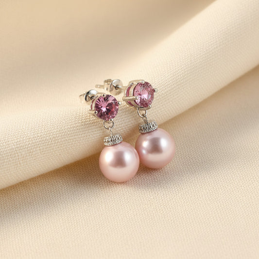 Ensemble collier et boucles d'oreilles en perles roses Lydia 2 pièces CZ 10 mm