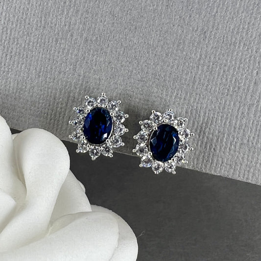 Wedding Bridal CZ Something Blue Oval Clip-on Earrings