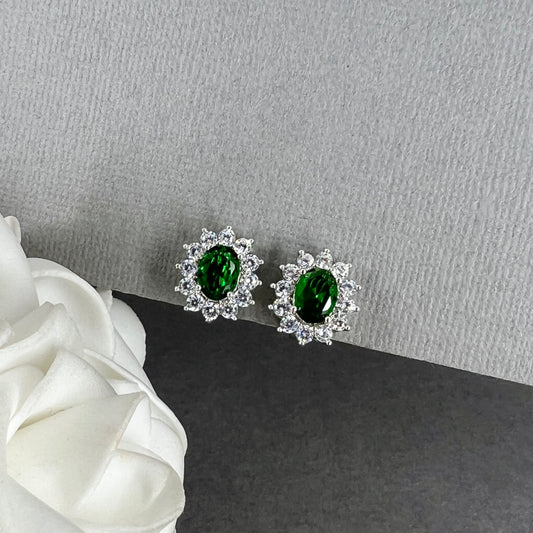 Wedding Bridal CZ Emerald Green Oval Clip-on Earrings