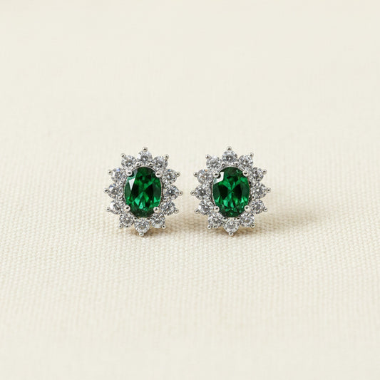 Wedding Bridal CZ Emerald Green Oval Clip-on Earrings