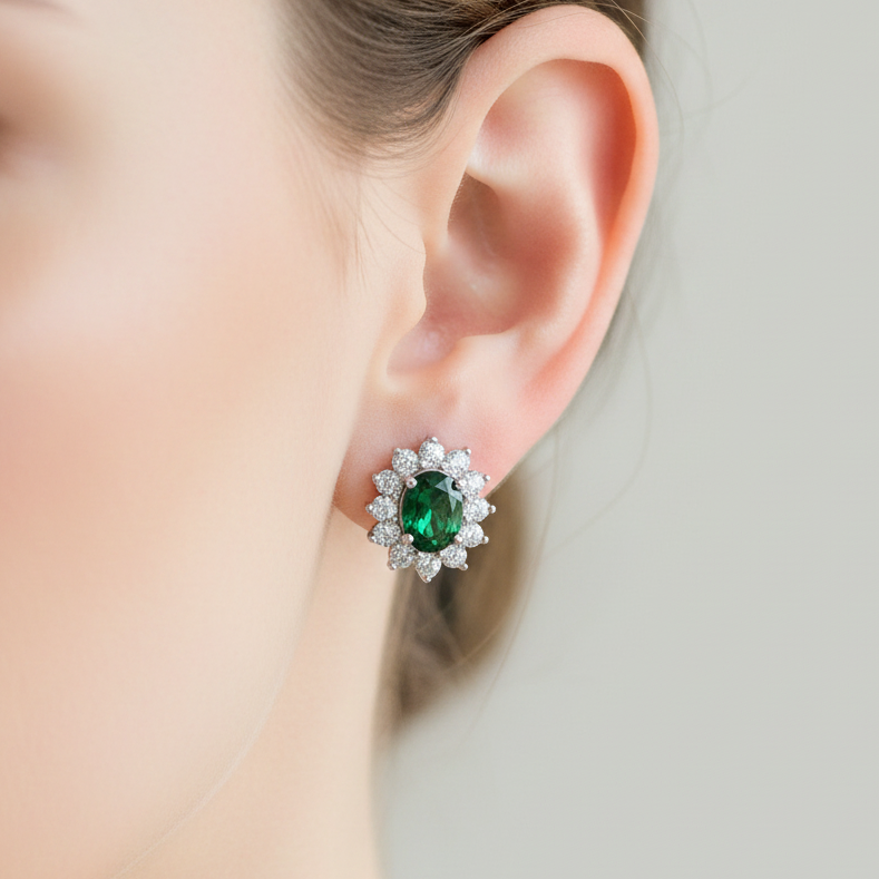 Boucles d'oreilles à clips ovales vert émeraude Misha CZ