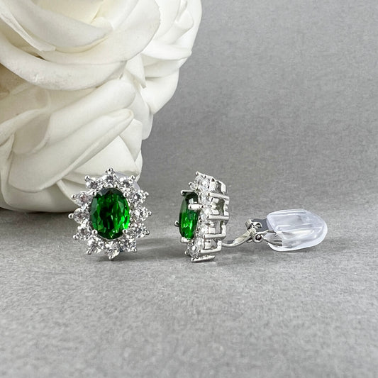 Misha CZ Emerald Green Oval Clip-on Earrings