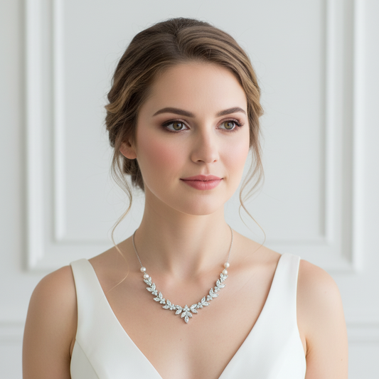 Ensemble collier et boucles d'oreilles Paige 2 pièces en zircone cubique avec fond floral et perles